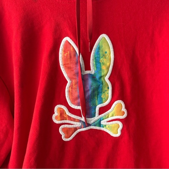 PYSCHO BUNNY Red Rainbow Paint Splatter Hoodie - Picture 2 of 4